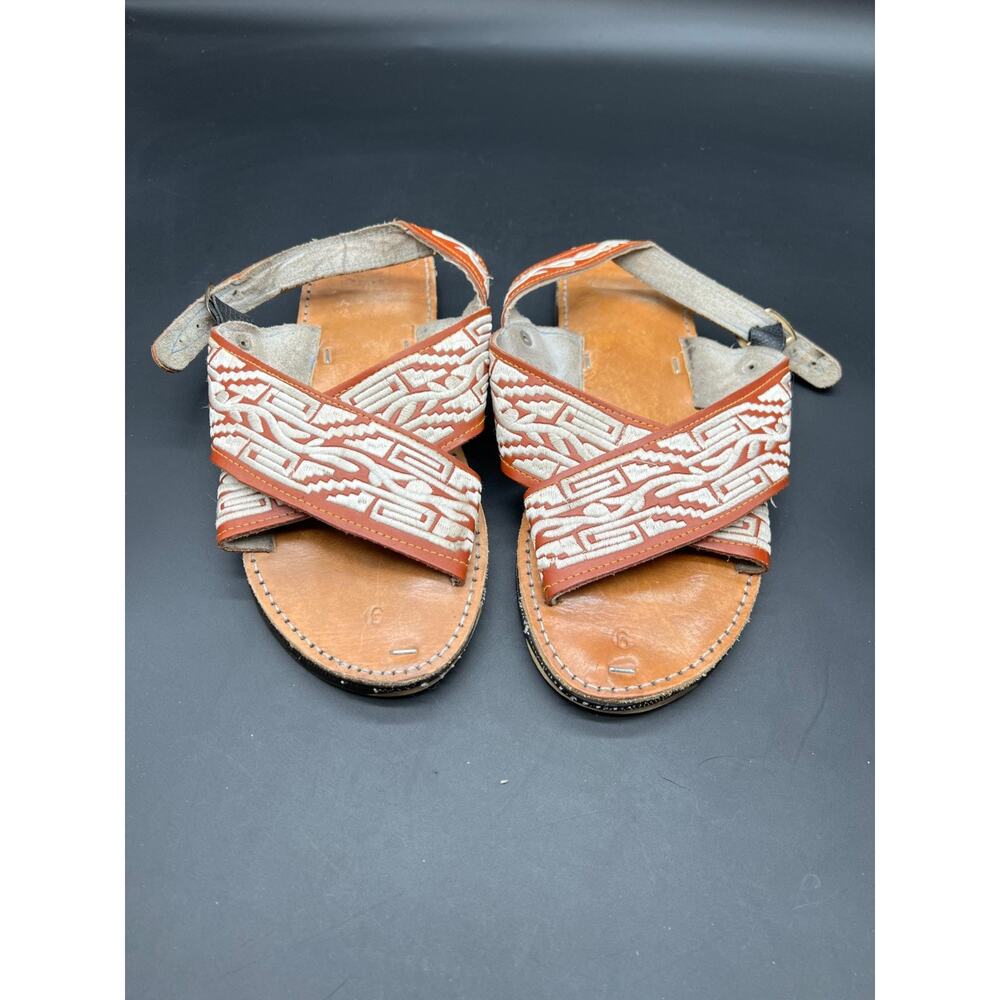 HURACHE CRUZADO BORDADO MEXICANO MENS LEATHER MEXICAN SANDALS EMBROIDERED SIZE 9